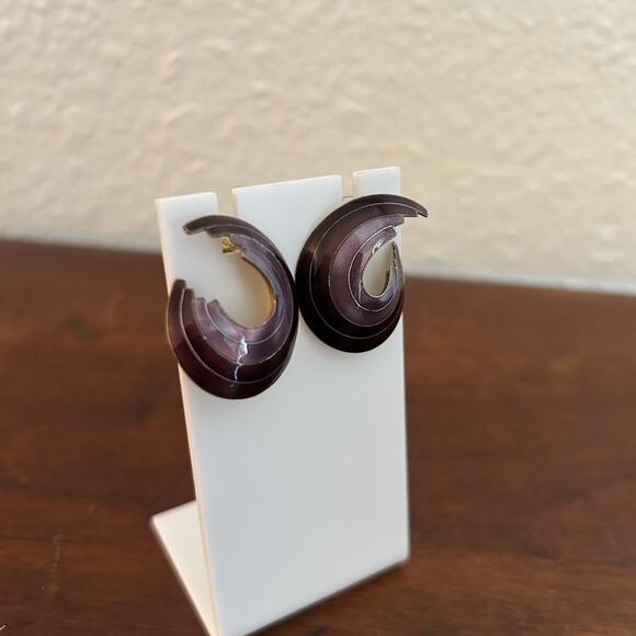 Vintage Purple Enamel Ombré Stripes Earrings 80s - Picture 2 of 4